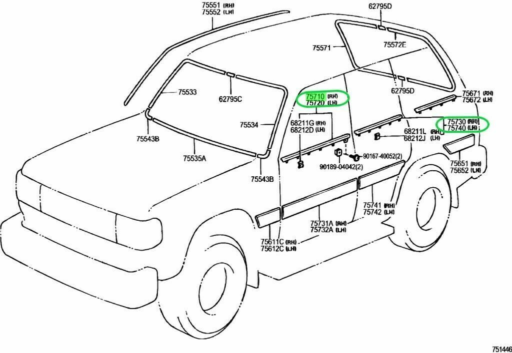 Genuine Toyota Land Cruiser Lexus LX450 Front & Rear Chrome Door Belt Moulding